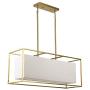 Vinsniv Modern Premium Rectangular Dining Room Chandelier, White Fabric Shade, Gold Plated Metal, 5-Light 35.43''L Pendant Adjustable Hanging Lighting for Kitchen Island Counter, UL-Listed E26 007