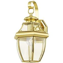 Livex Lighting 2151-02 Monterey 1 Light Outdoor Polished Brass Finish Solid Brass Wall Lantern with Clear Beveled Glass