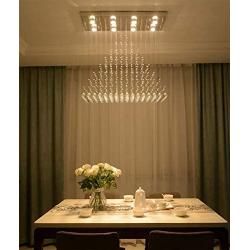Moooni Modern Rectangle Crystal Chandeliers Flush Mount Raindrop Rectangular Ceiling Light Fixture for Dining Room Kitchen Island 10 Ligths L40''x W12''x H31.5''