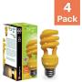 13W Yellow CFL Spiral Bug Light Bulb, 60W Equivalent, Outdoor, E26 Medium Base, 120V, UL Listed (Pack of 4)