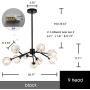 9 Lights Modern Crystal Pendant Light Chandelier Sputnik Chandelier Mid Century Black Branches Chandeliers Ceiling Light Fixtures for Dining Room Bedroom Living Room G9 Bulbs (Black)