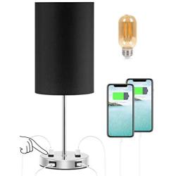 Touch Control Bedside Table Desk Lamp, Acaxin Small End Nighstand Lamps for Bedroom/livingroom - 3-Way Dimmable & 2 USB Charging Ports & 2 -Pins Outlets for Phones and laptops (LED Bulb Included)