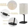 Ralbay USB Table Lamp, Bedside Desk Lamp with 2 USB Charging Ports, Metal Black Base Nightstand Lamp with Flaxen Fabric Shade, Perfect Table Lamps for Bedroom, Living Room, Office