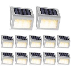 Otdair Solar Deck Lights, 3 LED Warm Light Solar Step Lights Outdoor Auto On/Off Stainless Steel Stair Lights Waterproof Wireless Solar Powered Lights for Fence Patio Garden Pathway - Warm 12 Pack