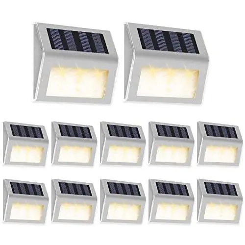 Otdair Solar Deck Lights, 3 LED Warm Light Solar Step Lights Outdoor Auto On/Off Stainless Steel Stair Lights Waterproof Wireless Solar Powered Lights for Fence Patio Garden Pathway - Warm 12 Pack Otdair Solar Deck Lights, 3 LED Warm Light Solar Step Lights Outdoor Auto On/Off Stainless Steel Stair Lights Waterproof Wireless Solar Powered Lights for Fence Patio Garden Pathway - Warm 12 Pack