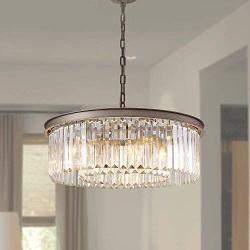 MEELIGHTING Modern Contemporary Nickel Crystal Chandeliers Lights Vintage Pendant Round Chandelier Lighting Fixture Traditional 3-Tier 5Lights for Dining Room Living Room Kitchen Island W22''