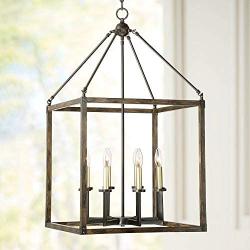 Cayden Bronze Antique Brass Wood Grain Cage Foyer Chandelier 20 1/4'' Wide Rustic Farmhouse 8-Light Fixture for Dining Room House Kitchen Island Entryway Bedroom Living Room - Franklin Iron Works