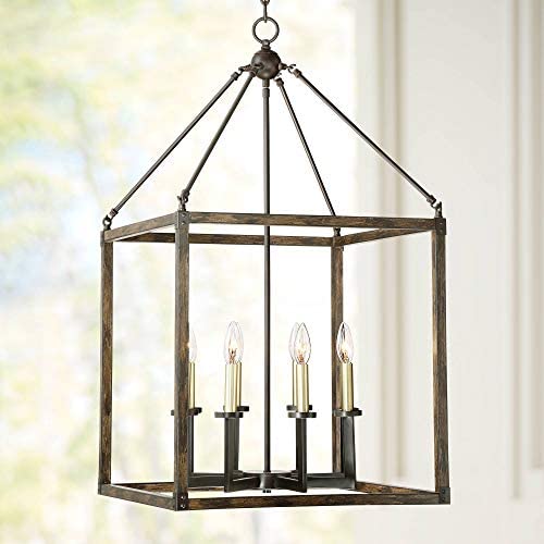 Cayden Bronze Antique Brass Wood Grain Cage Foyer Chandelier 20 1/4'' Wide Rustic Farmhouse 8-Light Fixture for Dining Room House Kitchen Island Entryway Bedroom Living Room - Franklin Iron Works