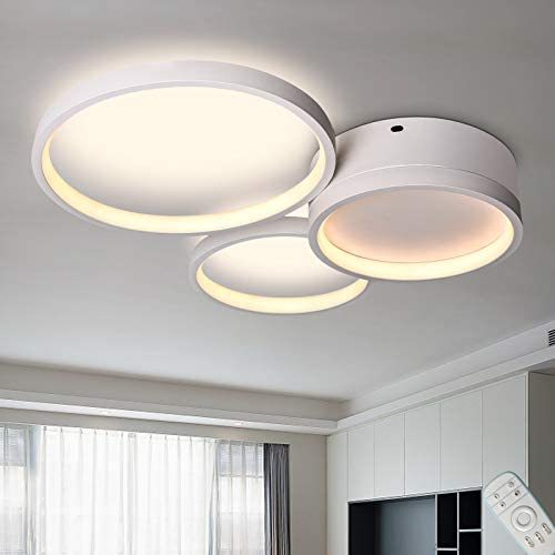 HUOKU Modern LED Ceiling Light, 3 Lights Dimmable Flush Mount Light,23W Circle Rings Ceiling Lamp with Remote Control for Living Room, Bedroom, Dining Room,3000K-6000K(White)