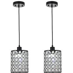 MonDaufie 2 Pack Chandelier Crystal Pendant Light, Black Hanging Crystal Ceiling Pendant Lighting Fixture with Adjustable Long Cord for Kitchen Island Living Room Bathroom Living Room