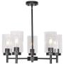 VINLUZ 5 Light Contemporary Chandeliers Black Modern Lighting Fixtures Hanging,Industrial Vintage Pendant Lights with Clear Glass Shade Flush Mount Ceiling Light for Dining Room Bedroom