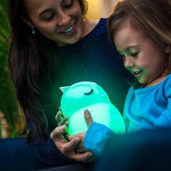 LumiPets LED Owl Battery-Operated/USB-Powered Silicone Night Light for Kids with 9 Tap-to-Activate Colors