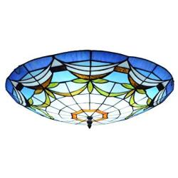 LITFAD Tiffany Traditional Ceiling Mount Light Bowl Shade Stained Glass Mission Inverted Ceiling Lamp Flush Ceiling Light Pendant Lighting for Living Room Bedroom Hotel Cafe - Blue, 16''(40cm)