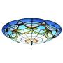 LITFAD Tiffany Traditional Ceiling Mount Light Bowl Shade Stained Glass Mission Inverted Ceiling Lamp Flush Ceiling Light Pendant Lighting for Living Room Bedroom Hotel Cafe - Blue, 16''(40cm)