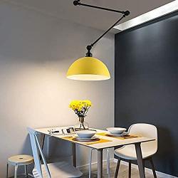 Vintage Ceiling Lights, CraftThink Extendable Nordic Retro E26 Lamp Light Bowl Lampshade Ceiling Lamp Hanging Lamp Pendant Lamp for Living Room/Kitchen/Office (Yellow)