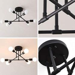 Hsyile Lighting KU300229 Modern-Industrial Style Indoor Chandelier,Flush Mount Ceiling Light Modern Pendant Light,Perfect for Kitchen Bathroom Dining Room Bedroom Hallway etc, 6 Lights-Black