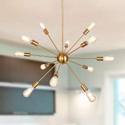 bgLight 12 Lights Sputnik Chandeliers Mid Century Semi Flush Mount Ceiling Light Modren Hanging Lighting Fixture for Dining Room Kitchen Island Living Room Bedroom, Gold