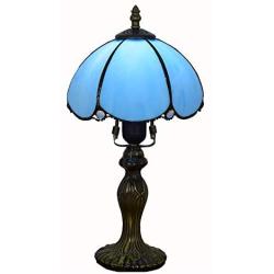 CCSUN E26 Mini Tiffany Style Table Lamp, Vintage Antique Desk Lamp Sunflower Stained Glass Lampshade Alloy 36cm Desk Light for Bedroom Living Room-Blue 14in