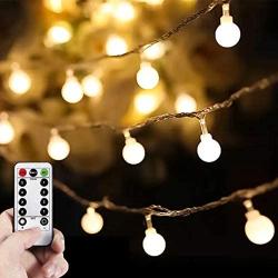 Battery Operated String Lights - 33Ft 100 LEDs Globe Fairy String Lights with Remote for Outdoor/Indoor Bedroom, 8 Modes Decorative String Lights, Bedroom, Garden, Christmas Tree, Wedding, Party