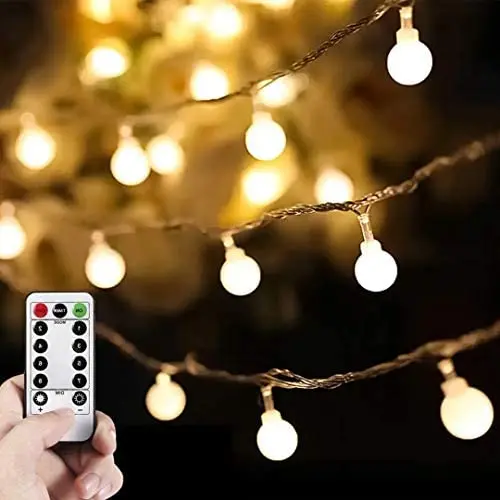 Battery Operated String Lights - 33Ft 100 LEDs Globe Fairy String Lights with Remote for Outdoor/Indoor Bedroom, 8 Modes Decorative String Lights, Bedroom, Garden, Christmas Tree, Wedding, Party