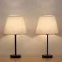 HAITRAL Bedside Table Lamp Set of 2 - Small Modern Table Lamp with Fabric Shade and Black Metal Base, Nightstand Lamps for Bedroom, Dorm,Living Room, Office