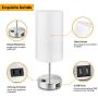 Set of 2 Touch Control Table Lamp White, 3-Way Dimmable Nightstand Lamps with 2 USB Ports&AC Outlet Fabric Round Bedside Table Lamps for Bedroom Living Room Desk Silver Base, Warm White Bulbs Included