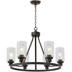 MELUCEE 6-Light Glass Chandelier Farmhouse Lighting, Kitchen Island Lighting Dining Room Light Fixtures Hanging Glass Pendant Light Oil Rubbed Bronze Finished UL Listed