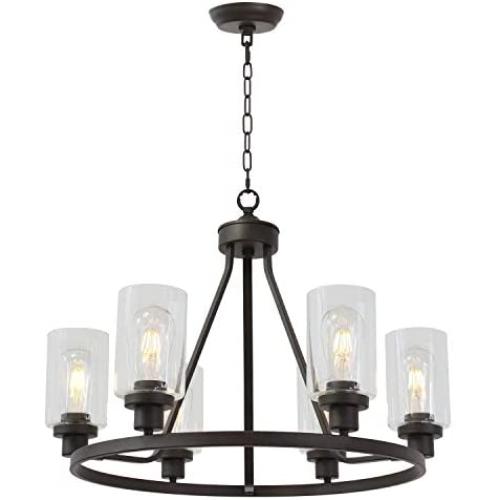MELUCEE 6-Light Glass Chandelier Farmhouse Lighting, Kitchen Island Lighting Dining Room Light Fixtures Hanging Glass Pendant Light Oil Rubbed Bronze Finished UL Listed