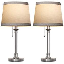 Oneach Modern Table Lamp Set of 2 for Bedroom Living Room Bedside Night Stand Lamp Small Desk Lamps with Pull Chain Silver