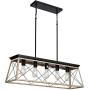 DEARLAN Rectangular Chandelier Farmhouse Chandeliers Rustic Metal Modern Linear 5 Lights Island Ceiling Lighting Fixture Industrial Pendant Light for Dining Room Kitchen Living Room L37.4''