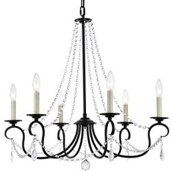 A1A9 Modern 6 Light Candle Style Chandelier with Crystal Accents, Simple Classic/Traditional Pendant Light, Kitchen Island Ceiling Light Fixture for Entryway, Hallway, Dining Room Foyer (Dark Bronze)