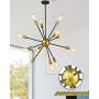 Harriet 12 Lights Modern Industrial Mid Century Pendant Lighting Black & Brass Brushed Sputnik Chandeliers, Ceiling Light Fixture for Living Room, Bedroom, Dining Room, Bar, Restaurant, HPL01BG-12