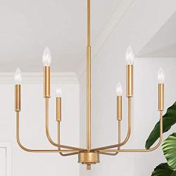 LOG BARN Gold Chandelier, Brass Chandelier, Modern Dining Room Lighting Fixtures for Sitting Room, Bedroom, 6-Light, 22.5” Dia