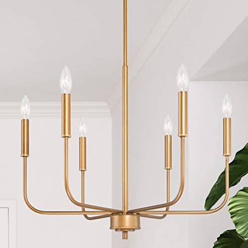 LOG BARN Gold Chandelier, Brass Chandelier, Modern Dining Room Lighting Fixtures for Sitting Room, Bedroom, 6-Light, 22.5” Dia