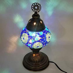 Turkish Colorful Handcrafted Mosaic Lamps by TCO - Desk and Table Lamps for Office, Guest and Living Room - Nickel- Plated Brass Base - 5” Globe Width, 12” Lamp Height (Blue Star)