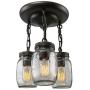 BAYCHEER Unique Ceiling Lighting Fixtures Mason Jars Light Rustic Ceiling Light 3 Lights with Glass Shade Flush Mount Ceiling Light for Kitchen, Dining Room, Hallways Black