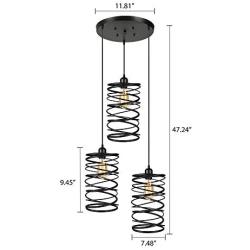 Antique Black Metal Pendant Light -LITFAD Industrial Hanging Multi Pendant lights with 3 lights Ceiling Light Chandelier Mounted Fixture Painted Finish for Dining room Coffee Shop Restaurants Bedrooms