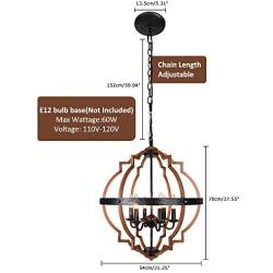 EDISLIVE 6-Light Rustic Orb Chandelier Ceiling Light Geometric Lighting Dining Room Farmhouse Foyer Light Fixtures