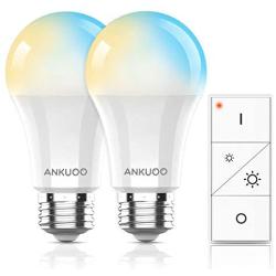 Remote Control Light Bulbs by Ankuoo,Dimmable E26 LED Light Bulb with Wireless Light Switch,Wireless Bulbs Warm White,165 ft Range,24 Dimmable Modes for Lamp,No Hub Required