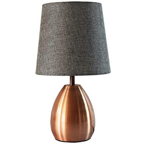 Small Bedside Lamps ,Monkey Sun Table lamp for Bedroom Nightstand,Living Room,Night Lights with Gray Fabric Shade,13'' Tall ,Bronze Metal Base (Grey)