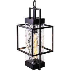 MOTINI 1-Light Outdoor Pendant Light Fixtures Industrial Style Large Single Outdoor Hanging Light in Oil Rubbed Bronze Finish with Water Glass Shade 26.5x10x10 Inch (Bulb Included)