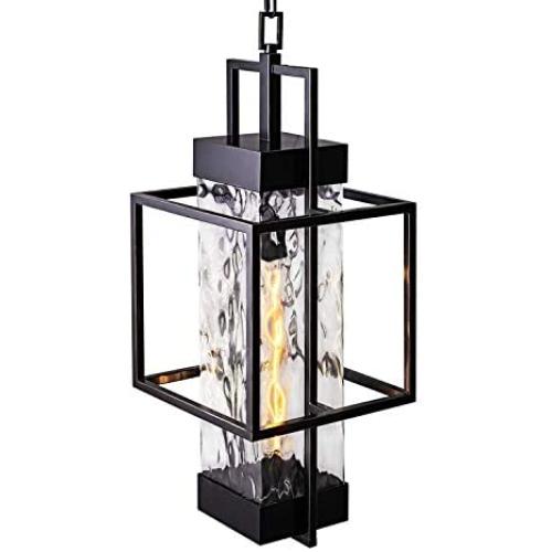 MOTINI 1-Light Outdoor Pendant Light Fixtures Industrial Style Large Single Outdoor Hanging Light in Oil Rubbed Bronze Finish with Water Glass Shade 26.5x10x10 Inch (Bulb Included)
