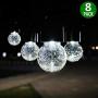 8 Pack Hanging Solar Lights Outdoor, Decorative Cracked Glass Ball Lights Waterproof Solar Lanterns with Handle and Clip for Umbrella ,Garden Yard, Patio, Fence, Tree, or Holiday Decoration