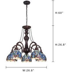 Capulina Chandelier, 5 Lights Tiffany Ceiling Light Fixture, Stained Glass Lampshade Dinning Room Lighting Fixtures Hanging, Antique Kitchen Lights CL074376-5CH