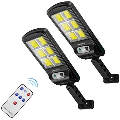 JAMIEWIN 120 led Solar Street Lights Outdoor Wireless Solar Flood Light Motion Sensor Security Light with 3 Lighting Modes for Garden, Street, Deck, Fence, Patio, Path - 2 Pack