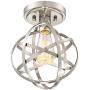 Industrial Atom Ceiling Light Semi Flush Mount Fixture LED Antique Edison Bulb Brushed Nickel 8'' Wide Open Cage for Bedroom Kitchen Living Room Hallway Bathroom - Franklin Iron Works