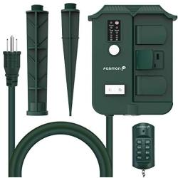 Fosmon Outdoor Power Stake Timer with Photocell, Power Strip Timer with Wireless Remote Control, 6 Waterproof Grounded Outlets, 6ft Extension Cord for Electrical Outlets, Lights, Garden, UL Listed