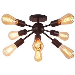 CLAIRDAI Sputnik Chandeliers Semi Flush Mount Ceiling Light Fixtures Mid-Century Starburst Pendant Light with 8 Lights for Kitchen Bedroom Living Room Dining Room (Black)