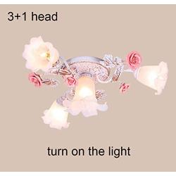 Tochange Pastoral Rustic Rose Ceiling Lamp Fixture for Living Room Romantic Floral Ceiling Pendant Light for Bedroom Dining Room Kitchen Art Chandelier Lighting,110-240V,E27,4 Head