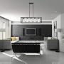 FIMITECH Chandeliers Contemporary Rectangle 5-Light Dining Room Lighting, Adjustable Rods, Fixtures Hanging, Ceiling Light Kitchen Island Cage Pendant Lights with Glass Shade (Black)